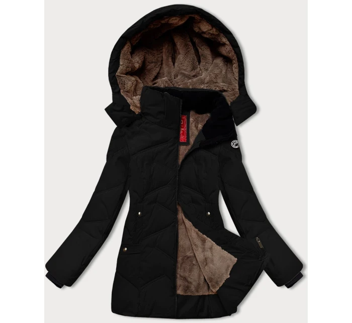 Černá dámská zimní bunda s odepínací kapucí LHD (LHD-24577)