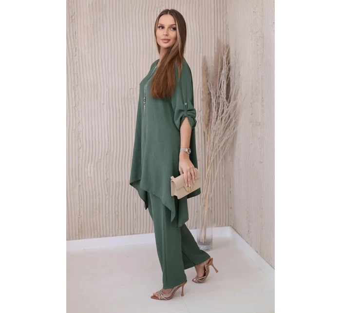 Sada halenky + kalhot s přívěskem tmavá khaki