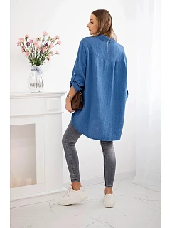 Bavlněná mušelínová košile Plus Size Tmavý denim