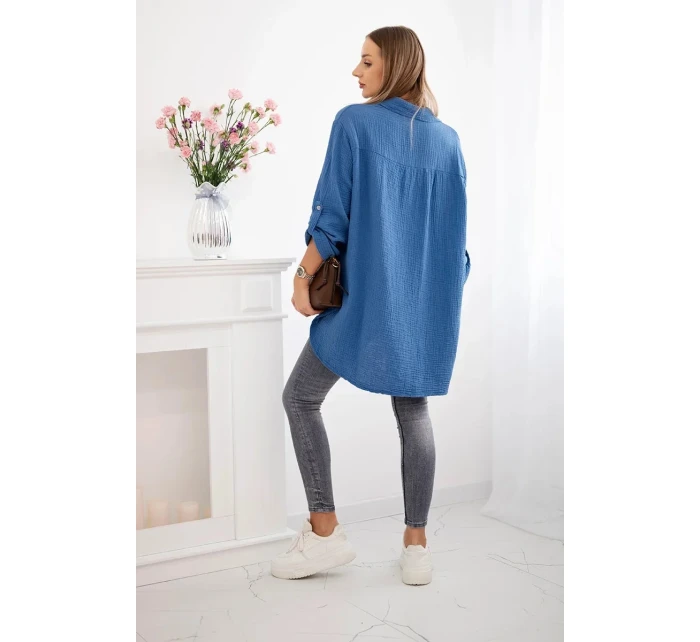 Bavlněná mušelínová košile Plus Size Tmavý denim Bavlněná mušelínová košile Plus Size Tmavý denim