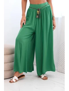 Dámské kalhoty z viskózy se širokými nohavicemi zelený