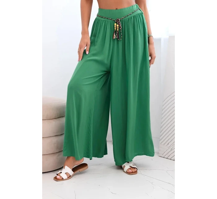 Dámské kalhoty z viskózy se širokými nohavicemi zelený