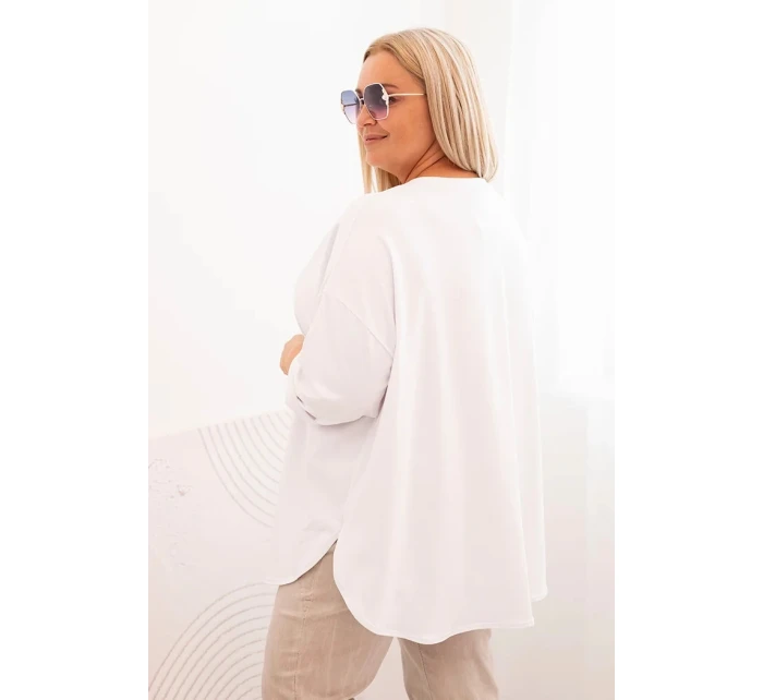 Dámská blůza Plus Size s model 21820411 s kapsou a s ohrnovacími rukávy bílá - K-Fashion