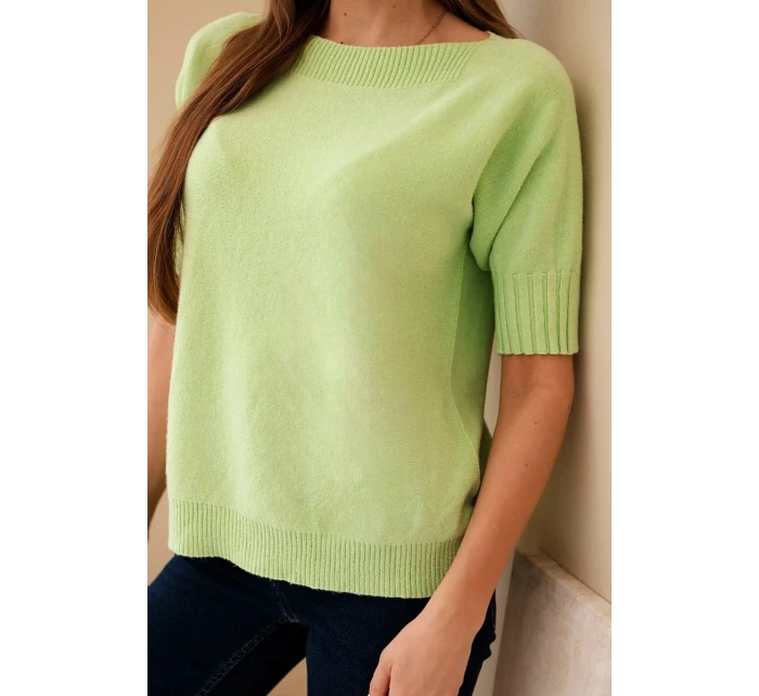Dámský svetr z viskózy s krátkým rukávem pistáciový