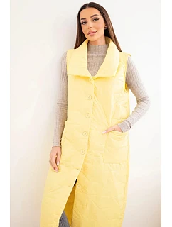 Dámská prošívaná dlouhá vesta s kapsami a stojáčkem žlutá