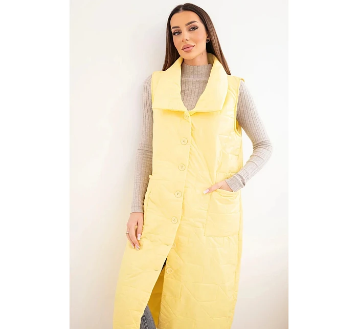 Dámská prošívaná dlouhá vesta s kapsami a stojáčkem žlutá