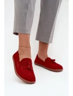 Kožené semišové mokasíny typu barefoot Zazoo  – červené