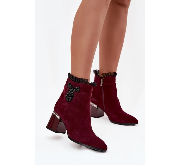 Dámské zateplené kotníkové boty z přírodního semiše D&A - bordó Dámské zateplené kotníkové boty z přírodního semiše D&A - bordó