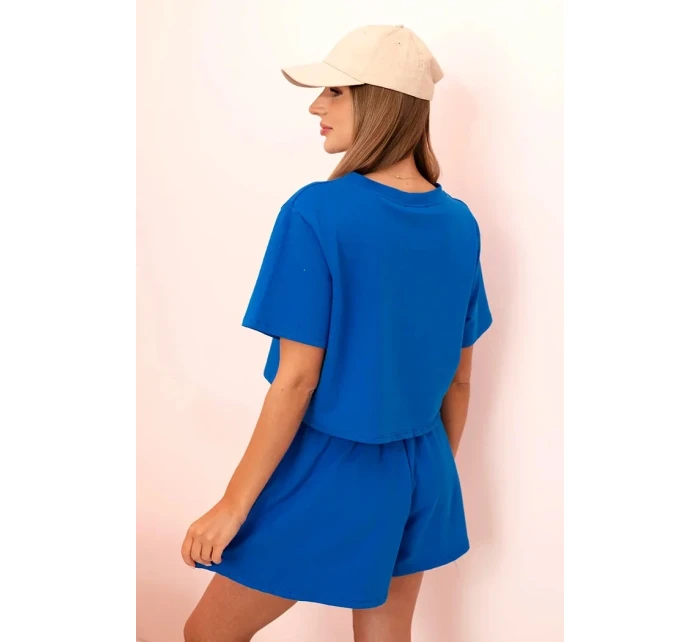 Dámský bavlněný komplet s širokými šortkami chrpově modrá Dámský bavlněný komplet s širokými šortkami chrpově modrá