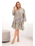 Dámské bavlněné plus size šaty s výstřihem do V a knoflíky s květinovým vzorem fango