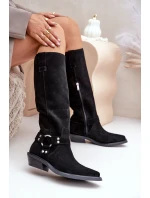 Semišové Kozačky Kovbojky Na Nízkém Podpatku S Dekorací model 21680168 Černé - Zazoo