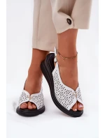 Kožené Děrované Sandály Dámské Na Klínu Vinceza 79529 Bílé