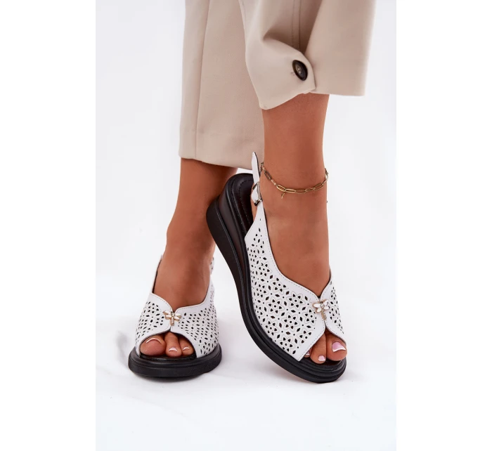 Kožené Děrované Sandály Dámské Na Klínu Vinceza 79529 Bílé