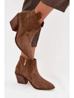 Kovbojky z pravé semišové kůže model 22035885 Khaki - Zazoo