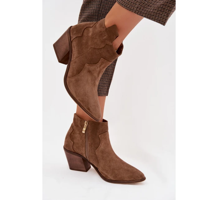 Kovbojky z pravé semišové kůže model 22035885 Khaki - Zazoo