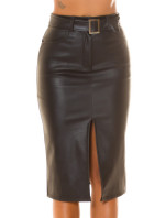 Sexy Highwaist faux leather Midi Skirt with belt