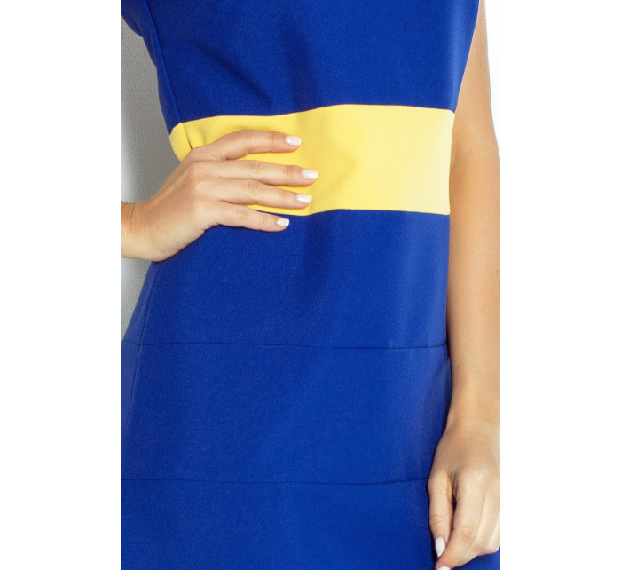 Dámské šaty BEE se žlutým pruhem v pase krátké modré - Modrá / XL - Numoco