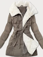 Dámská bunda se stojáčkem a kožešinou J Style tmavě béžová (16M9165-84)