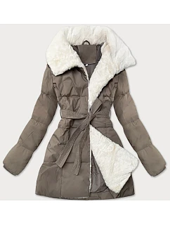 Dámská bunda se stojáčkem a kožešinou J Style tmavě béžová (16M9165-84)