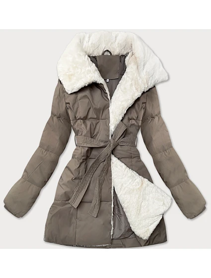 Béžová dámská bunda kožešinou se stojáčkem model 21247726 - J.STYLE Béžová dámská bunda kožešinou se stojáčkem model 21247726 - J.STYLE