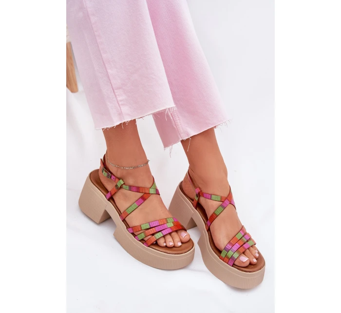 Dámské kožené sandály model 21701949 Multikolor - Maciejka Dámské kožené sandály model 21701949 Multikolor - Maciejka