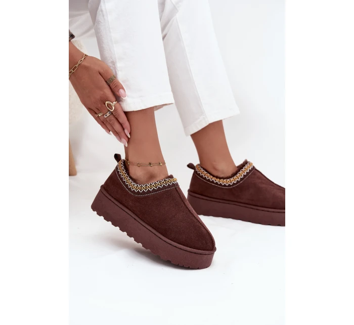 Dámské nízké sněhule Taliah na platformě s vyšíváním – čokoládové Dámské nízké sněhule Taliah na platformě s vyšíváním – čokoládové