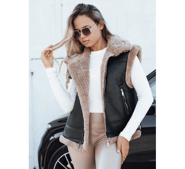 Dámská kožená vesta s ovčí kůží černá FashionStreet TY5251