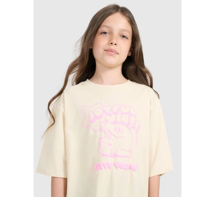 Dívčí tričko oversize s potiskem 4F 4FJRAW25TTSHF3197-12S