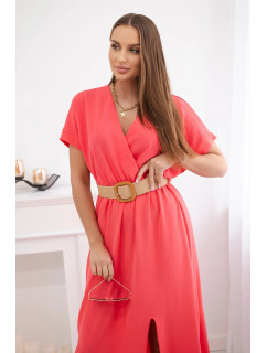 Dlouhé šaty s ozdobným páskem Růžový neon