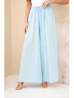 Dámské široké bavlněné kalhoty s model 22036213 v pase modré - K-Fashion