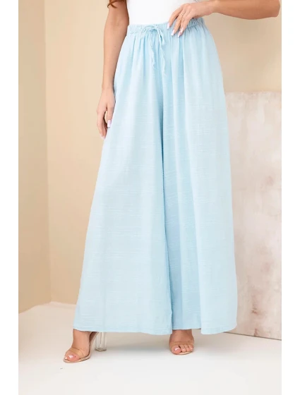 Dámské široké bavlněné kalhoty s model 22036213 v pase modré - K-Fashion Dámské široké bavlněné kalhoty s model 22036213 v pase modré - K-Fashion