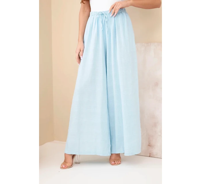 Dámské široké bavlněné kalhoty s gumkou v pase modré