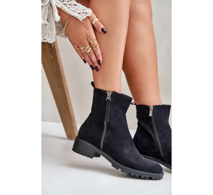 Botky Z Eko Semiše Na Plochém Podpatku Černé model 21676699 - Boto Botky Z Eko Semiše Na Plochém Podpatku Černé model 21676699 - Boto