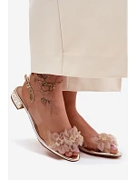 Průhledné sandály s krystaly a síťkovými květinami D&A MR61-9006 Zlaté