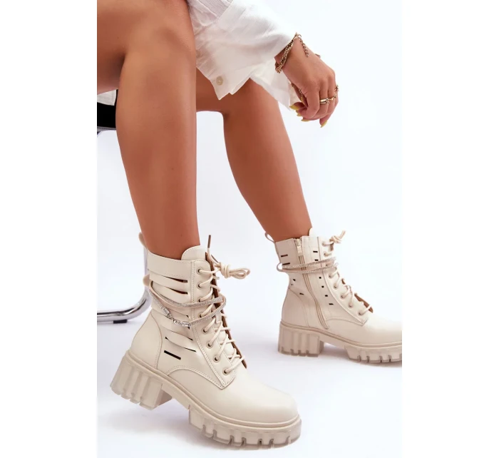 Módní pracovní boty s ozdobným páskou Bežové Rocky Módní pracovní boty s ozdobným páskou Bežové Rocky