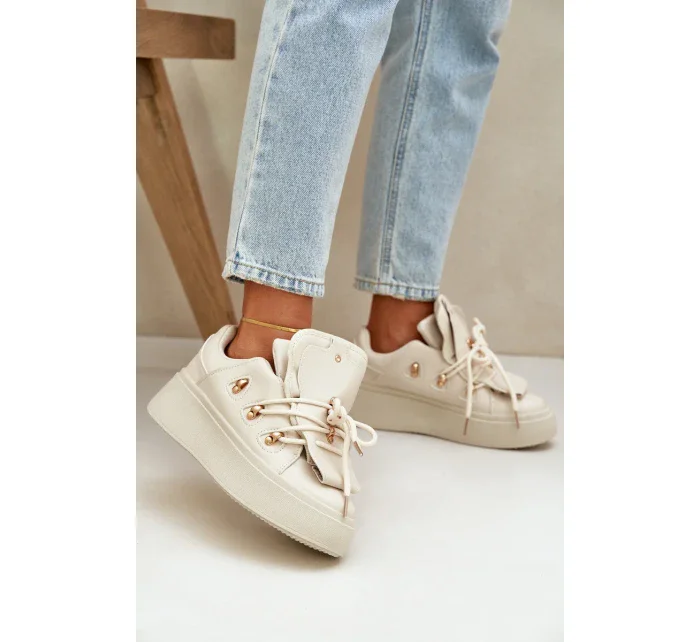 Sneakersy Damskie Na Platformie Beżowe Dolistana Sneakersy Damskie Na Platformie Beżowe Dolistana