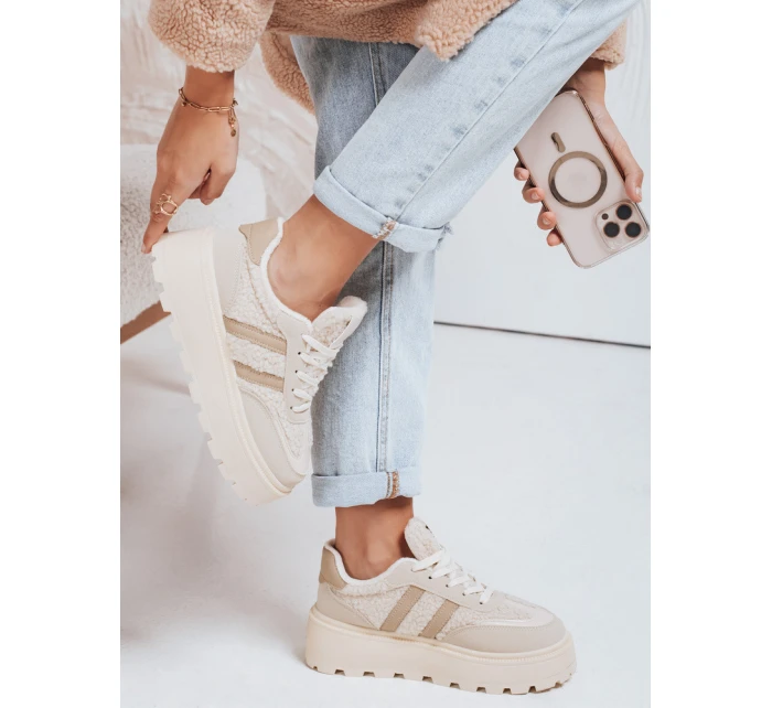 Dámské tenisky s kožešinou na platformě béžové FashionStreet ZY1081