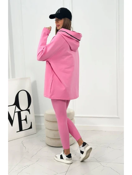 Bavlněná mikina  s kapucí + legíny růžový