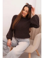 Dámský svetr z baby alpaky s model 21780851 rukávy hnědý - K-Fashion