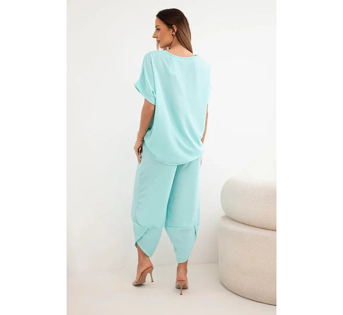 Komplet z viskózy halenka + kalhoty mátový