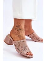 S.Barski Síťované pantofle na podpatku KV-612-1 Nude