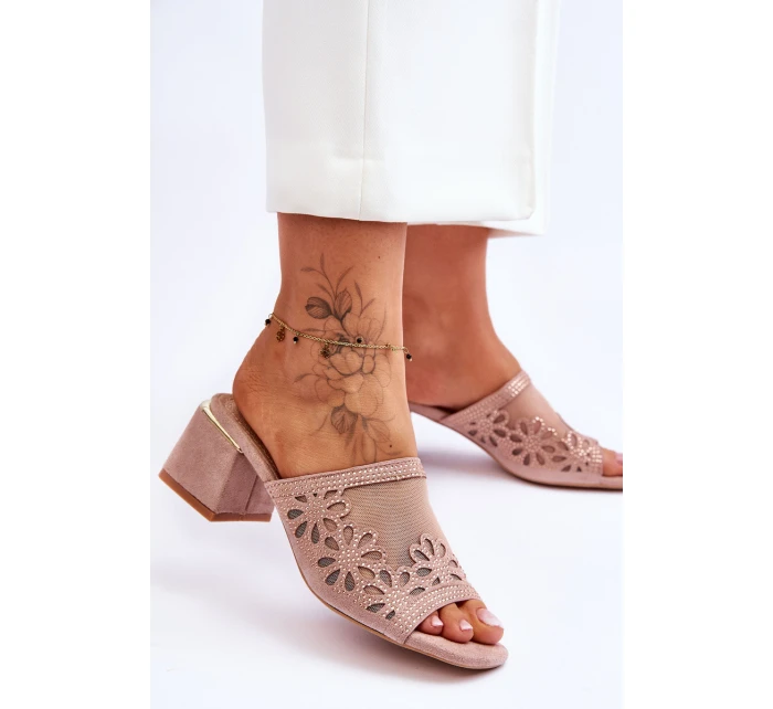 S.Barski Síťované pantofle na podpatku KV-612-1 Nude