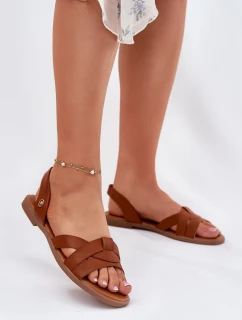 Ploché Dámské Sandály Z Eko Kůže Camel Illoria