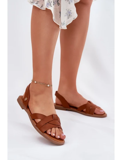 Ploché Dámské Sandály Z Eko Kůže Camel model 21698465 - EVENTO