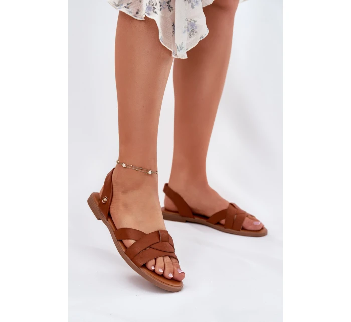 Ploché Dámské Sandály Z Eko Kůže Camel model 21698465 - EVENTO