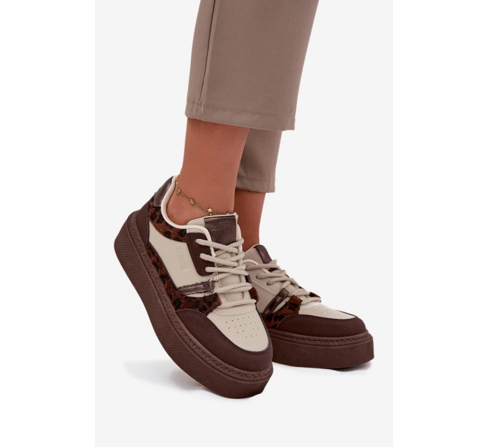 Dámské sneakersy na platformě Big Star SS274356 leopardí hnědo-bežové Dámské sneakersy na platformě Big Star SS274356 leopardí hnědo-bežové