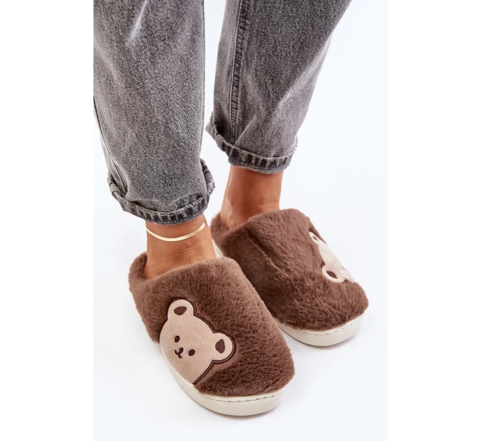 Dámské Chlupaté Pantofle S Medvídkem Hnědé Fiorinella