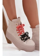 Dámské zateplené semišové trampky na masivní platformě GOE – béžové