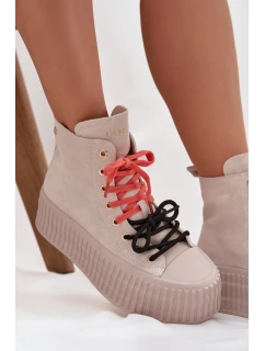 Dámské zateplené semišové trampky na masivní platformě GOE – béžové