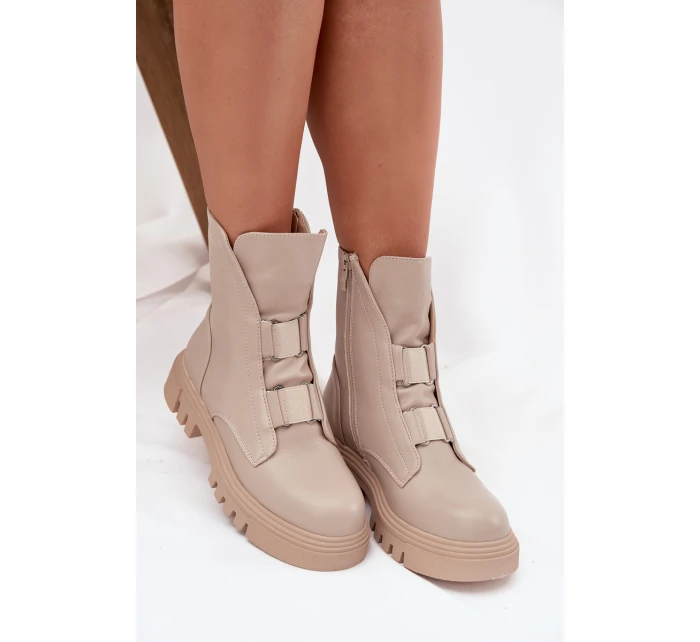 Dámské zateplené workery na zip z eko kůže Jezzi Mailyra – světle béžové